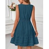 MEROKEETY Womens Summer Casual Beach Vacation Sleeveless Mini Sundress 2026 | V Neck, A Line, Solid Color, Ruffle Hem, Flowy Swing Sun Dress, Elastic Waist, Cotton, Wedding Guest Graduation Short Dress(Teal)
