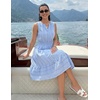 MEROKEETY Womens Summer Casual Beach Vacation Sleeveless Mini Sundress 2026 | V Neck, A Line, Solid Color, Ruffle Hem, Flowy Swing Sun Dress, Elastic Waist, Cotton, Wedding Guest Graduation Short Dress(Blue)