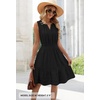 MEROKEETY Womens Summer Casual Beach Vacation Sleeveless Mini Sundress 2026 | V Neck, A Line, Solid Color, Ruffle Hem, Flowy Swing Sun Dress, Elastic Waist, Cotton, Wedding Guest Graduation Short Dress(Black)