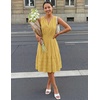 MEROKEETY Womens Summer Casual Beach Vacation Sleeveless Mini Sundress 2026 | V Neck, A Line, Solid Color, Ruffle Hem, Flowy Swing Sun Dress, Elastic Waist, Cotton, Wedding Guest Graduation Short Dress(Yellow)