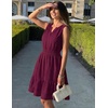 MEROKEETY Womens Summer Casual Beach Vacation Sleeveless Mini Sundress 2026 | V Neck, A Line, Solid Color, Ruffle Hem, Flowy Swing Sun Dress, Elastic Waist, Cotton, Wedding Guest Graduation Short Dress(Wine)