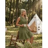 MEROKEETY Womens Summer Casual Beach Vacation Sleeveless Mini Sundress 2026 | V Neck, A Line, Solid Color, Ruffle Hem, Flowy Swing Sun Dress, Elastic Waist, Cotton, Wedding Guest Graduation Short Dress(Armygreen)