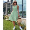 MEROKEETY Womens Summer Casual Beach Vacation Sleeveless Mini Sundress 2026 | V Neck, A Line, Solid Color, Ruffle Hem, Flowy Swing Sun Dress, Elastic Waist, Cotton, Wedding Guest Graduation Short Dress(Seagrass)