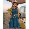 MEROKEETY Womens Summer Casual Beach Vacation Sleeveless Mini Sundress 2026 | V Neck, A Line, Solid Color, Ruffle Hem, Flowy Swing Sun Dress, Elastic Waist, Cotton, Wedding Guest Graduation Short Dress(Teal)