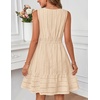 MEROKEETY Womens Summer Casual Beach Vacation Sleeveless Mini Sundress 2026 | V Neck, A Line, Solid Color, Ruffle Hem, Flowy Swing Sun Dress, Elastic Waist, Cotton, Wedding Guest Graduation Short Dress(Apricot)