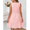 MEROKEETY Womens Summer Casual Beach Vacation Sleeveless Mini Sundress 2026 | V Neck, A Line, Solid Color, Ruffle Hem, Flowy Swing Sun Dress, Elastic Waist, Cotton, Wedding Guest Graduation Short Dress(Pinkgingham)