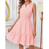 MEROKEETY Womens Summer Casual Beach Vacation Sleeveless Mini Sundress 2026 | V Neck, A Line, Solid Color, Ruffle Hem, Flowy Swing Sun Dress, Elastic Waist, Cotton, Wedding Guest Graduation Short Dress(Pinkgingham)