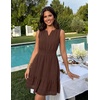 MEROKEETY Womens Summer Casual Beach Vacation Sleeveless Mini Sundress 2026 | V Neck, A Line, Solid Color, Ruffle Hem, Flowy Swing Sun Dress, Elastic Waist, Cotton, Wedding Guest Graduation Short Dress(Coffee)
