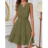 MEROKEETY Womens Summer Casual Beach Vacation Sleeveless Mini Sundress 2026 | V Neck, A Line, Solid Color, Ruffle Hem, Flowy Swing Sun Dress, Elastic Waist, Cotton, Wedding Guest Graduation Short Dress(Armygreen)