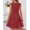 MEROKEETY Womens Summer Casual Beach Vacation Sleeveless Mini Sundress 2026 | V Neck, A Line, Solid Color, Ruffle Hem, Flowy Swing Sun Dress, Elastic Waist, Cotton, Wedding Guest Graduation Short Dress(Red)