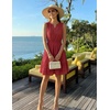 MEROKEETY Womens Summer Casual Beach Vacation Sleeveless Mini Sundress 2026 | V Neck, A Line, Solid Color, Ruffle Hem, Flowy Swing Sun Dress, Elastic Waist, Cotton, Wedding Guest Graduation Short Dress(Red)