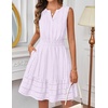 MEROKEETY Womens Summer Casual Beach Vacation Sleeveless Mini Sundress 2026 | V Neck, A Line, Solid Color, Ruffle Hem, Flowy Swing Sun Dress, Elastic Waist, Cotton, Wedding Guest Graduation Short Dress(Purple)