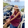 MEROKEETY Womens Summer Casual Beach Vacation Sleeveless Mini Sundress 2026 | V Neck, A Line, Solid Color, Ruffle Hem, Flowy Swing Sun Dress, Elastic Waist, Cotton, Wedding Guest Graduation Short Dress(Wine)