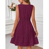 MEROKEETY Womens Summer Casual Beach Vacation Sleeveless Mini Sundress 2026 | V Neck, A Line, Solid Color, Ruffle Hem, Flowy Swing Sun Dress, Elastic Waist, Cotton, Wedding Guest Graduation Short Dress(Wine)