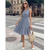 MEROKEETY Womens Summer Casual Beach Vacation Sleeveless Mini Sundress 2026 | V Neck, A Line, Solid Color, Ruffle Hem, Flowy Swing Sun Dress, Elastic Waist, Cotton, Wedding Guest Graduation Short Dress(Dusty Blue)
