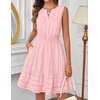MEROKEETY Womens Summer Casual Beach Vacation Sleeveless Mini Sundress 2026 | V Neck, A Line, Solid Color, Ruffle Hem, Flowy Swing Sun Dress, Elastic Waist, Cotton, Wedding Guest Graduation Short Dress(Pink)
