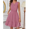 MEROKEETY Womens Summer Casual Beach Vacation Sleeveless Mini Sundress 2026 | V Neck, A Line, Solid Color, Ruffle Hem, Flowy Swing Sun Dress, Elastic Waist, Cotton, Wedding Guest Graduation Short Dress(Dustypink)