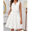 MEROKEETY Womens Summer Casual Beach Vacation Sleeveless Mini Sundress 2026 | V Neck, A Line, Solid Color, Ruffle Hem, Flowy Swing Sun Dress, Elastic Waist, Cotton, Wedding Guest Graduation Short Dress(White)