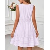 MEROKEETY Womens Summer Casual Beach Vacation Sleeveless Mini Sundress 2026 | V Neck, A Line, Solid Color, Ruffle Hem, Flowy Swing Sun Dress, Elastic Waist, Cotton, Wedding Guest Graduation Short Dress(Purple)