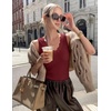 MEROKEETY Womens Summer Lace Tank Top Sleeveless V Neck Shirt | Slim Fit, Ruffled Waist, Elegant Sexy Trendy, Work, Business Casual, Going Out Tops, Dressy Camisole Tops, Summer Outfits(Wine)