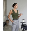 MEROKEETY Womens Summer Lace Tank Top Sleeveless V Neck Shirt | Slim Fit, Ruffled Waist, Elegant Sexy Trendy, Work, Business Casual, Going Out Tops, Dressy Camisole Tops, Summer Outfits(Armygreen)