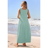 MEROKEETY Women’s Summer Sleeveless Maxi Dress Beach Sundress | Casual Scoop Neck Tank Dress, Cotton, Boho Vacation, Loose Fit, Side Pockets, A-Line, Floral Long Dress, Spring Outfits(Sage)