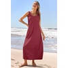 MEROKEETY Women’s Summer Sleeveless Maxi Dress Beach Sundress | Casual Scoop Neck Tank Dress, Cotton, Boho Vacation, Loose Fit, Side Pockets, A-Line, Floral Long Dress, Spring Outfits(Wine)