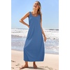 MEROKEETY Women’s Summer Sleeveless Maxi Dress Beach Sundress | Casual Scoop Neck Tank Dress, Cotton, Boho Vacation, Loose Fit, Side Pockets, A-Line, Floral Long Dress, Spring Outfits(Darkblue)