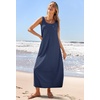 MEROKEETY Women’s Summer Sleeveless Maxi Dress Beach Sundress | Casual Scoop Neck Tank Dress, Cotton, Boho Vacation, Loose Fit, Side Pockets, A-Line, Floral Long Dress, Spring Outfits(Navy)