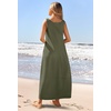 MEROKEETY Women’s Summer Sleeveless Maxi Dress Beach Sundress | Casual Scoop Neck Tank Dress, Cotton, Boho Vacation, Loose Fit, Side Pockets, A-Line, Floral Long Dress, Spring Outfits(Armygreen)