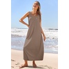 MEROKEETY Women’s Summer Sleeveless Maxi Dress Beach Sundress | Casual Scoop Neck Tank Dress, Cotton, Boho Vacation, Loose Fit, Side Pockets, A-Line, Floral Long Dress, Spring Outfits(Mocha)