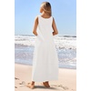 MEROKEETY Women’s Summer Sleeveless Maxi Dress Beach Sundress | Casual Scoop Neck Tank Dress, Cotton, Boho Vacation, Loose Fit, Side Pockets, A-Line, Floral Long Dress, Spring Outfits(White)