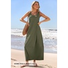 MEROKEETY Women’s Summer Sleeveless Maxi Dress Beach Sundress | Casual Scoop Neck Tank Dress, Cotton, Boho Vacation, Loose Fit, Side Pockets, A-Line, Floral Long Dress, Spring Outfits(Armygreen)
