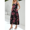 MEROKEETY Women’s Summer Sleeveless Maxi Dress Beach Sundress | Casual Scoop Neck Tank Dress, Cotton, Boho Vacation, Loose Fit, Side Pockets, A-Line, Floral Long Dress, Spring Outfits(Blackrose)