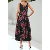 MEROKEETY Women’s Summer Sleeveless Maxi Dress Beach Sundress | Casual Scoop Neck Tank Dress, Cotton, Boho Vacation, Loose Fit, Side Pockets, A-Line, Floral Long Dress, Spring Outfits(Blackrose)