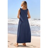 MEROKEETY Women’s Summer Sleeveless Maxi Dress Beach Sundress | Casual Scoop Neck Tank Dress, Cotton, Boho Vacation, Loose Fit, Side Pockets, A-Line, Floral Long Dress, Spring Outfits(Navy)