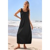 MEROKEETY Women’s Summer Sleeveless Maxi Dress Beach Sundress | Casual Scoop Neck Tank Dress, Cotton, Boho Vacation, Loose Fit, Side Pockets, A-Line, Floral Long Dress, Spring Outfits(Black)