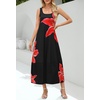 MEROKEETY Women’s Summer Sleeveless Maxi Dress Beach Sundress | Casual Scoop Neck Tank Dress, Cotton, Boho Vacation, Loose Fit, Side Pockets, A-Line, Floral Long Dress, Spring Outfits(Blackred)