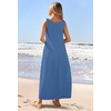 MEROKEETY Women’s Summer Sleeveless Maxi Dress Beach Sundress | Casual Scoop Neck Tank Dress, Cotton, Boho Vacation, Loose Fit, Side Pockets, A-Line, Floral Long Dress, Spring Outfits(Darkblue)
