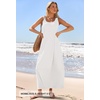 MEROKEETY Women’s Summer Sleeveless Maxi Dress Beach Sundress | Casual Scoop Neck Tank Dress, Cotton, Boho Vacation, Loose Fit, Side Pockets, A-Line, Floral Long Dress, Spring Outfits(White)