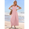 MEROKEETY Women’s Summer Sleeveless Maxi Dress Beach Sundress | Casual Scoop Neck Tank Dress, Cotton, Boho Vacation, Loose Fit, Side Pockets, A-Line, Floral Long Dress, Spring Outfits(Pink)
