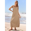 MEROKEETY Women’s Summer Sleeveless Maxi Dress Beach Sundress | Casual Scoop Neck Tank Dress, Cotton, Boho Vacation, Loose Fit, Side Pockets, A-Line, Floral Long Dress, Spring Outfits(Khaki)