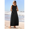 MEROKEETY Women’s Summer Sleeveless Maxi Dress Beach Sundress | Casual Scoop Neck Tank Dress, Cotton, Boho Vacation, Loose Fit, Side Pockets, A-Line, Floral Long Dress, Spring Outfits(Black)