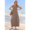 MEROKEETY Women’s Summer Sleeveless Maxi Dress Beach Sundress | Casual Scoop Neck Tank Dress, Cotton, Boho Vacation, Loose Fit, Side Pockets, A-Line, Floral Long Dress, Spring Outfits(Mocha)
