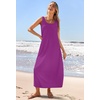 MEROKEETY Women’s Summer Sleeveless Maxi Dress Beach Sundress | Casual Scoop Neck Tank Dress, Cotton, Boho Vacation, Loose Fit, Side Pockets, A-Line, Floral Long Dress, Spring Outfits(Plum)