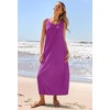 MEROKEETY Women’s Summer Sleeveless Maxi Dress Beach Sundress | Casual Scoop Neck Tank Dress, Cotton, Boho Vacation, Loose Fit, Side Pockets, A-Line, Floral Long Dress, Spring Outfits(Plum)