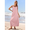MEROKEETY Women’s Summer Sleeveless Maxi Dress Beach Sundress | Casual Scoop Neck Tank Dress, Cotton, Boho Vacation, Loose Fit, Side Pockets, A-Line, Floral Long Dress, Spring Outfits(Pink)