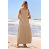 MEROKEETY Women’s Summer Sleeveless Maxi Dress Beach Sundress | Casual Scoop Neck Tank Dress, Cotton, Boho Vacation, Loose Fit, Side Pockets, A-Line, Floral Long Dress, Spring Outfits(Khaki)