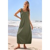 MEROKEETY Women’s Summer Sleeveless Maxi Dress Beach Sundress | Casual Scoop Neck Tank Dress, Cotton, Boho Vacation, Loose Fit, Side Pockets, A-Line, Floral Long Dress, Spring Outfits(Armygreen)