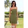 MEROKEETY Women’s Summer Strapless Tube Mini Sundresses | Off the Shoulder, Sleeveless, High Ruched Waist, Double Layered Ruffle Hem, Prom, Graduation, Party, Beach, Vacation(Army Green)